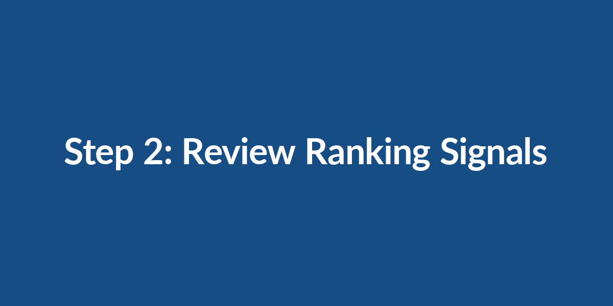 Image with blue background and white text that reads "Step 2: Review [SEO"